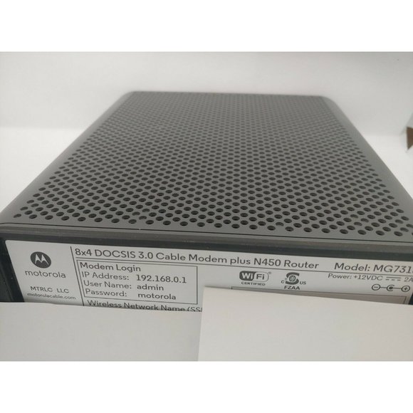Motorola MG7315 Cable Modem plus Router, 8x4 343 Mbps + N450 Wi-Fi, DOCSIS 3.0 - Picture 5 of 7